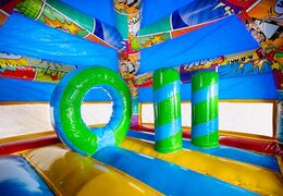 Striking A-frame Super Comic bouncy castle, ideal for parties and events