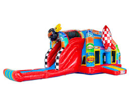 Comic strips depicted on air cushion - A-frame Super Comic bouncy castle available at JB Inflatables