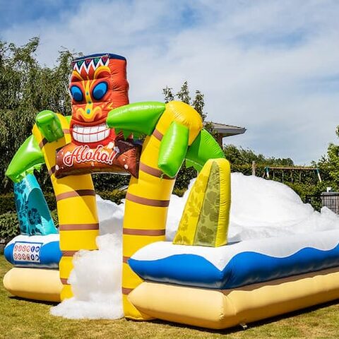 Order large inflatable open bubble boarding park bouncy castle with foam in the theme tropical hawaii for children. Buy inflatable bouncy castles online at JB Inflatables America