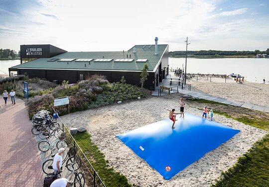 Inflatable blue airmountain custom made at JB Inflatables America; specialist in inflatable advertising items such as custom airmountains