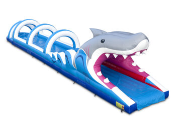 Spectacular inflatable shark belly slide 18 meters long for kids. Buy inflatable belly slides now online at JB Inflatables America
