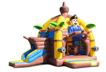 Buy inflatable indoor multifun super bouncy castle with slide in pirate theme for children. Order bouncy castles online at JB Inflatables America
