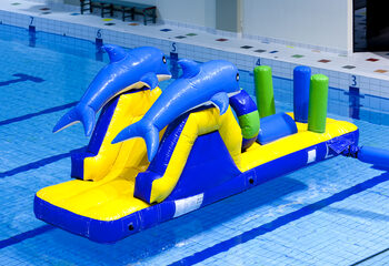 Buy an inflatable dolphin run slide with fun objects for both young and old. Order inflatable water attractions now online at JB Inflatables America