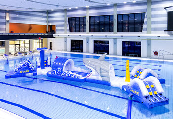 Buy a unique double haairun inflatable obstacle course for both young and old. Order inflatable pool games now online at JB Inflatables America