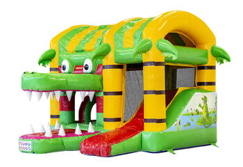 Buy a small indoor inflatable multiplay bounce house in a crocodile theme for children. Order inflatable bounce houses online at JB Inflatables America