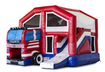 Buy an inflatable indoor multiplay bounce house with slide in the theme of fire brigade for children. Order inflatable bounce houses online at JB Inflatables America