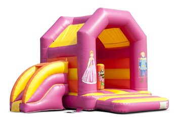 Midi inflatable multifun bounce house with roof in princess theme to buy for kids. Buy bounce houses online at JB Inflatables America