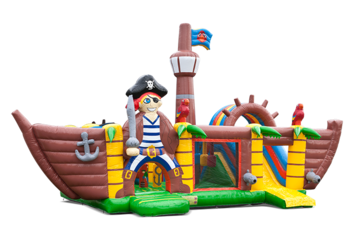 Buy large inflatable indoor multiplay bouncy castle with slide in the theme XXL pirate for children. Order bouncy castles online at JB Inflatables America 