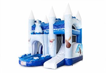 Klein overdekt opblaasbaar multiplay luchtkussen met glijbaan te koop in thema Frozen voor kinderen