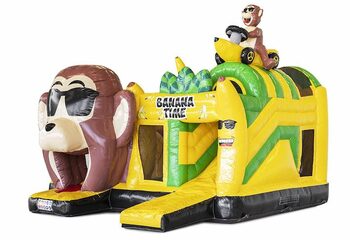 Banana monkey themed inflatable bouncer with obstacles and a slide for sale