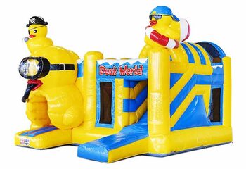 buy inflatable air cushion with slide in yellow with ducks on it for children