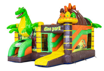 Buy inflatable Multiplay air cushion with slide in theme Dinoworld for children. Order inflatable air cushions online at JB Inflatables America