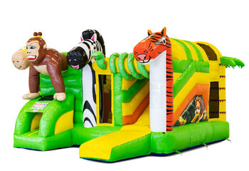 Buy inflatable Multiplay air cushion with slide in Jungle theme for children. Order inflatable air cushions online at JB Inflatables America