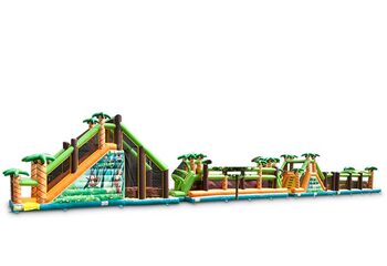 Large obstacle course bouncy castle with jungle theme