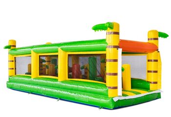 Modular obstacle course in yellow, green, and orange with palm tree