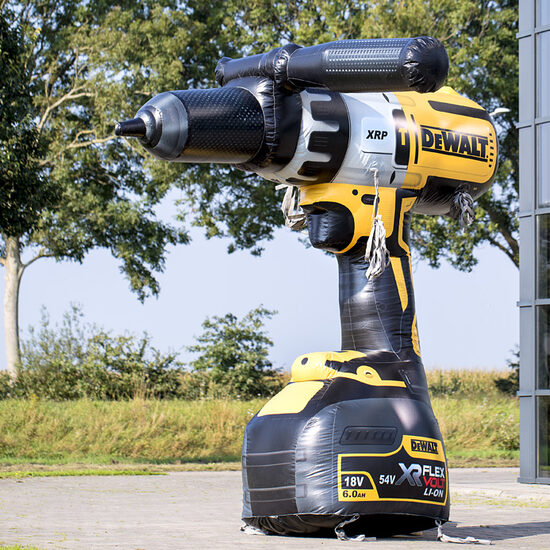 Buy an inflatable 4 meter high De Walt drilling machine blow-up promotionals. Order now 3d inflatables online at JB Inflatables America