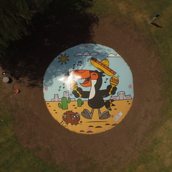 Personalized round airmountain for kids made at JB Inflatables America. Airmountains in all shapes and sizes