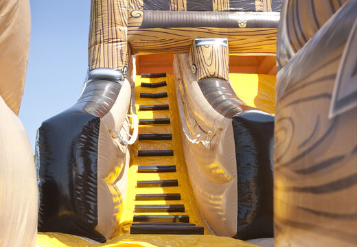 Buy the perfect inflatable slide in a striking pirate ship shape with cool 3D objects and full color prints for kids. Order inflatable slides now online at JB Inflatables America