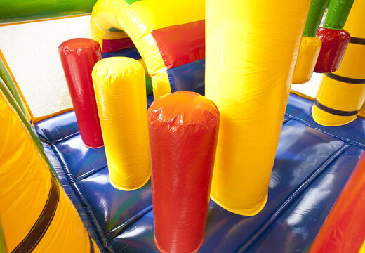 Multiplay crocodile bouncer with a slide, fun objects on the jumping surface and eye-catching 3D objects for kids. Order inflatable bouncers online at JB Inflatables America