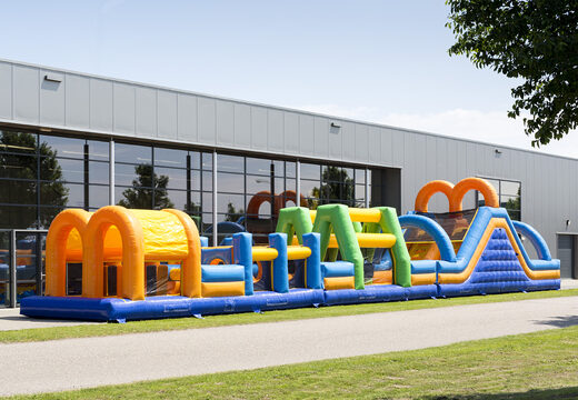 Order a 27 meter double obstacle course in cheerful colors for children. Order inflatable obstacle courses now online at JB Inflatables America