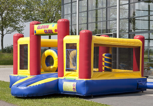 Multifunctional inflatable slide in a clown theme with a splash pool, impressive 3D object, fresh colors and the 3D obstacles for kids. Order inflatable slides now online at JB Inflatables America