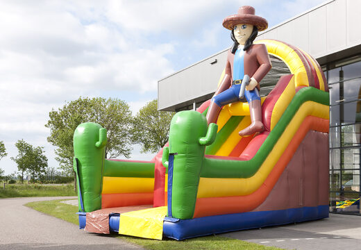 Large inflatable multifunctional slide in a beach theme with a splash pool, impressive 3D object, fresh colors and the 3D obstacles for children. Order inflatable slides now online at JB Inflatables America