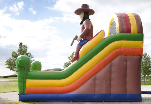 Beach themed multifunctional inflatable slide with a splash pool, impressive 3D object, fresh colors and the 3D obstacles for kids. Buy inflatable slides now online at JB Inflatables America