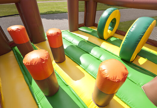 Gorilla themed inflatable slide with a splash pool, impressive 3D object, fresh colors and the 3D obstacles for kids. Order inflatable slides now online at JB Inflatables America