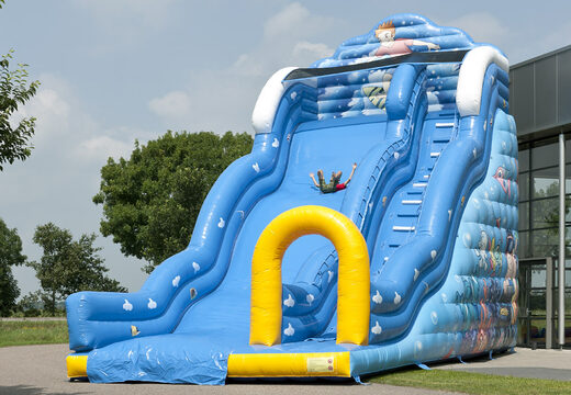 Buy Wave themed inflatable slide with wavy sliding surface and fun underwater world prints for kids. Order inflatable slides now online at JB Inflatables America