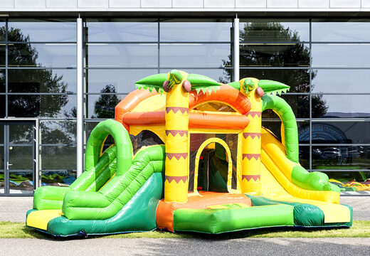 Mini inflatable multiplay bounce house in jungle theme for children. Order inflatable bounce houses online at JB Inflatables America