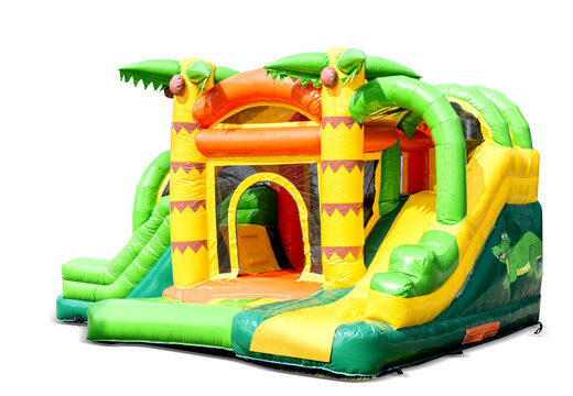 Buy a small indoor inflatable multiplay bounce house in a jungle theme with slide for children. Order inflatable bounce houses online at JB Inflatables America