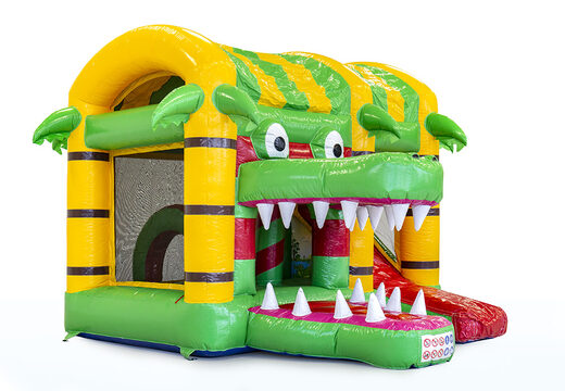 Mini inflatable multiplay bounce house in crocodile theme for children. Order inflatable bounce houses online at JB Inflatables America