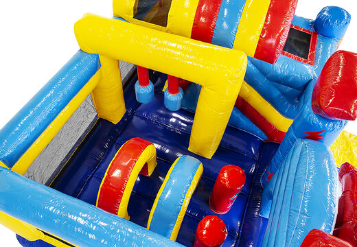 Buy medium inflatable superhero themed bouncer with slide for kids. Order inflatable bouncers online at JB Inflatables America