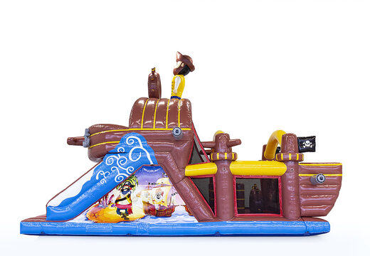 Order 9 meter long inflatable pirate boat obstacle course for kids. Buy inflatable obstacle courses online now at JB Inflatables America
