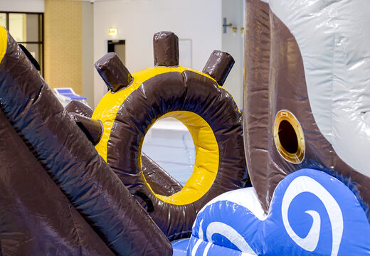 Spectacular pirate themed play island with a vine, climbing tower, round slide and obstacles for both young and old. Buy inflatable pool games online now at JB Inflatables America