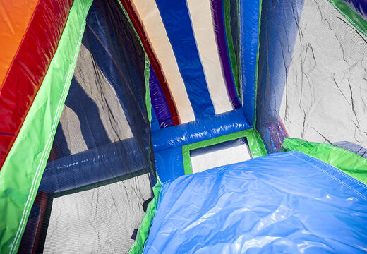 Buy a small inflatable bouncer in a unicorn theme with slide for children. Order inflatable bouncers online at JB Inflatables America