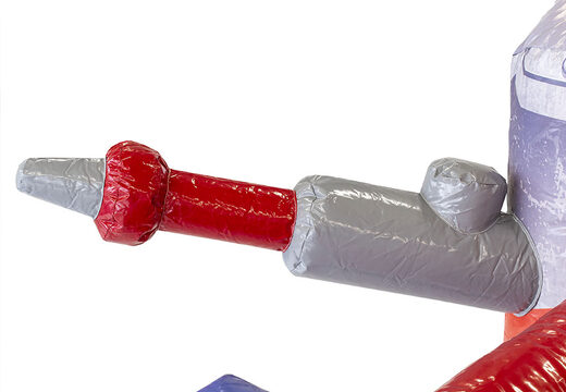 Inflatable multiplay fire brigade bounce house with a slide in the middle and 3D objects for children. Order bounce houses online at JB Inflatables America 