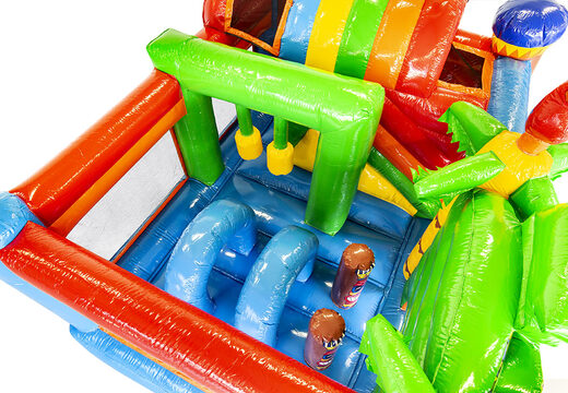 Buy Hawaii themed medium inflatable multiplay bouncy castle with slide for kids. Order inflatable bouncy castles online at JB Inflatables America