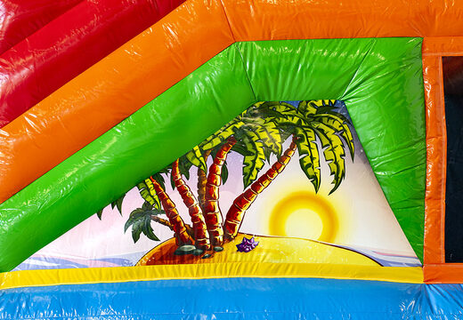 Order bouncer in hawaii theme with a slide for children. Buy inflatable bouncers online at JB Inflatables America