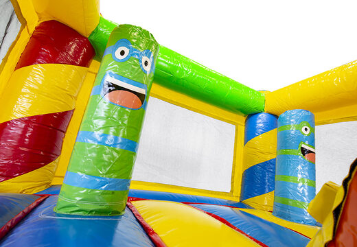 Order mini multiplay bounce house in party theme with slide for children. Mini inflatable bounce houses with slide for sale at JB Inflatables America
