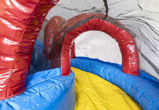 Mini inflatable multiplay bouncer in party theme with slide  for children. Order inflatable bouncers online at JB Inflatables America