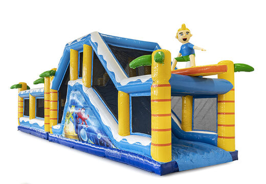 Inflatable modular obstacle course in surf theme with matching 3D objects for children. Buy inflatable obstacle courses online now at JB Inflatables America