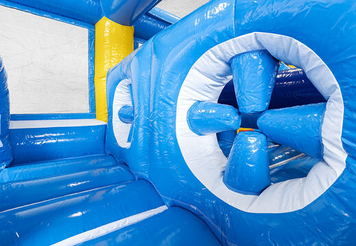 Order modular 13.5 meter long obstacle course in surf theme with matching 3D objects for children. Buy inflatable obstacle courses online now at JB Inflatables America
