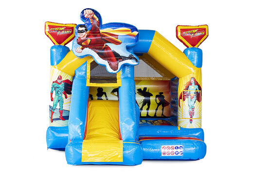 Superhero themed inflatable slide combo bounce house for sale at JB Inflatables America. Order inflatable bounce houses with slide at JB Inflatables America