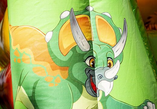 Small multifun inflatable bounce house with roof and slide in dinosaur theme for sale. Buy bounce houses online at JB Inflatables America