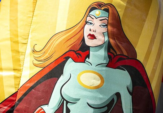 Order a mini multifun bounce house with roof in superhero theme for kids. Buy bounce houses online at JB Inflatables America