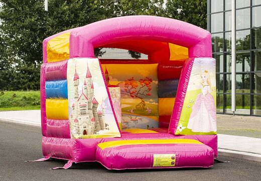Small bouncer with roof in princess castle theme for sale at JB Inflatables America. Order bouncers at JB Inflatables America online