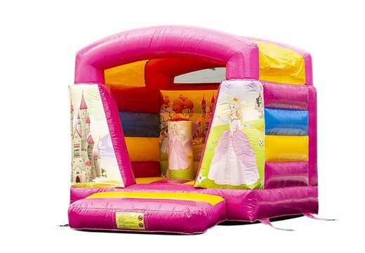 Small inflatable bounce house with roof pink in princess theme to buy for kids. Buy bounce houses at JB Inflatables America online