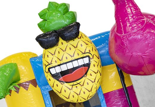 Order mini multiplay inflatable bouncy castle in theme flamingo with slide for children. Inflatable bouncy castles with slide for sale at JB Inflatables America