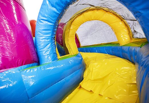 Buy mini inflatable multiplay bouncer in unicorn theme with slide for kids. Order inflatable bouncers online at JB Inflatables America